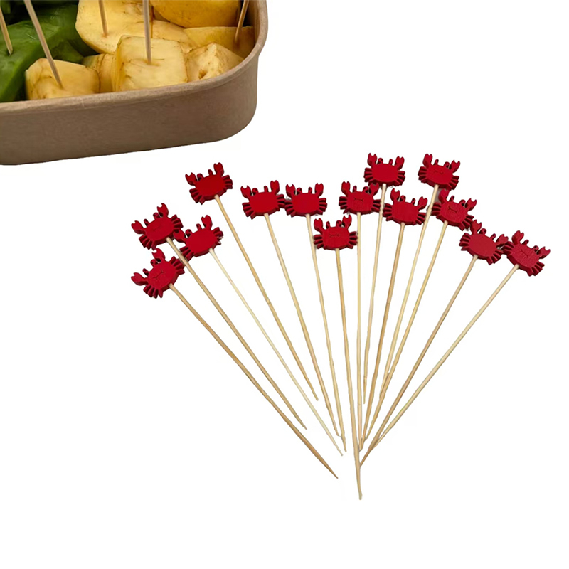 Red Crab Bamboo Picks - Food-Safe Skewers for Fruits Snacks & Party Table Decoration