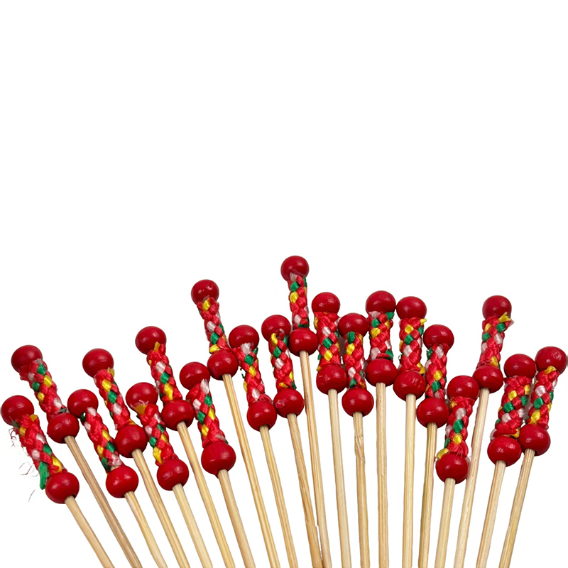 Cute Red Double-Bead Bamboo Skewers - Decorative Fruit Picks For Kids' Meals BBQ Gatherings & Afternoon Tea