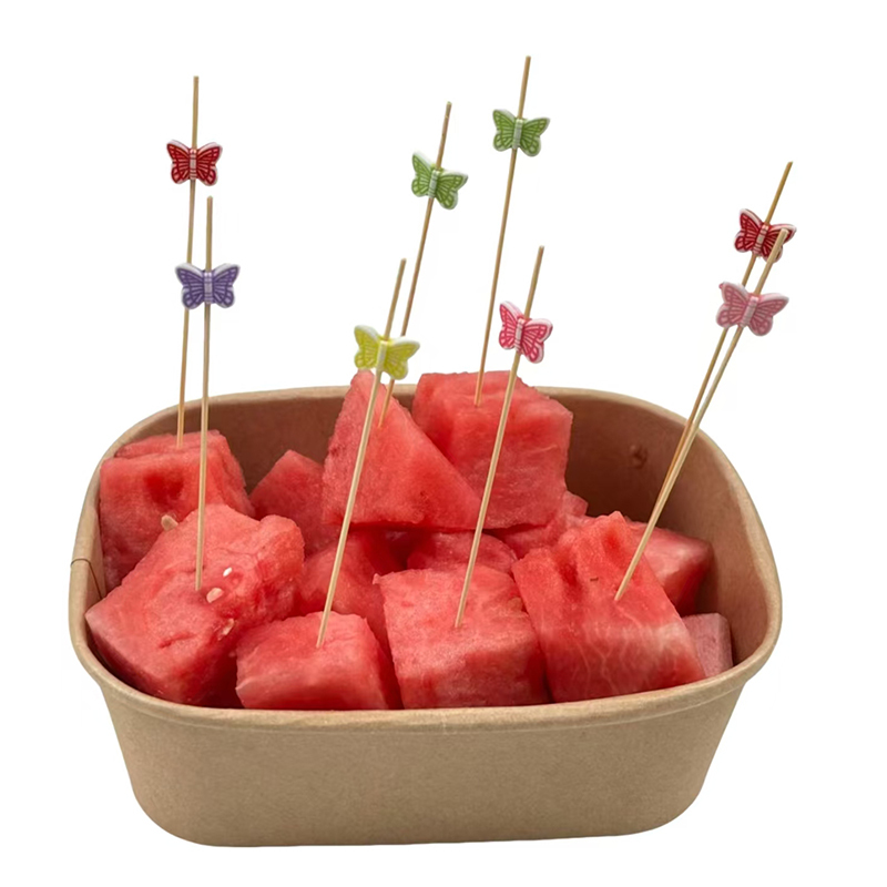 Butterfly Shaped Bamboo Picks with Plastic Topper - Food Safe Skewers for Fruit Cupcakes Drinks (100 Counts)