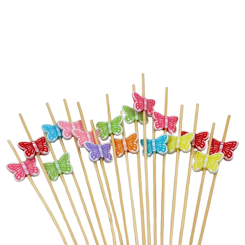 Butterfly Shaped Bamboo Picks with Plastic Topper - Food Safe Skewers for Fruit Cupcakes Drinks (100 Counts)