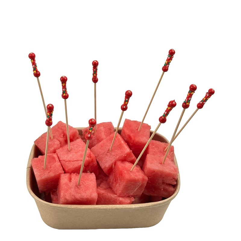 Cute Red Double-Bead Bamboo Skewers - Decorative Fruit Picks For Kids' Meals BBQ Gatherings & Afternoon Tea