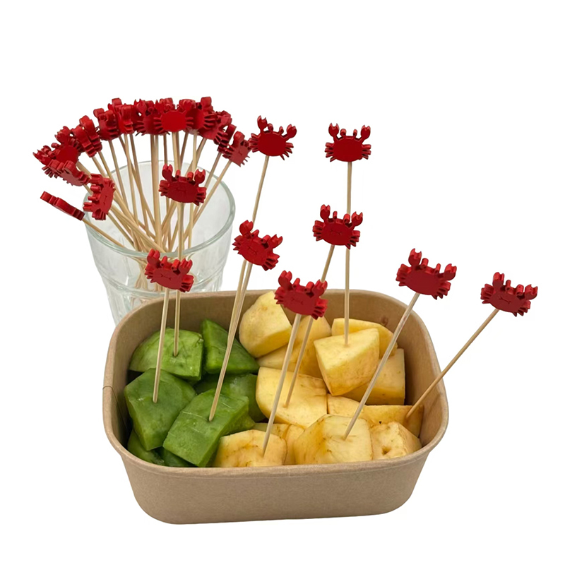 Red Crab Bamboo Picks - Food-Safe Skewers for Fruits Snacks & Party Table Decoration