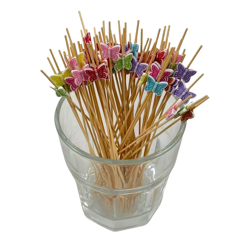 Butterfly Shaped Bamboo Picks with Plastic Topper - Food Safe Skewers for Fruit Cupcakes Drinks (100 Counts)