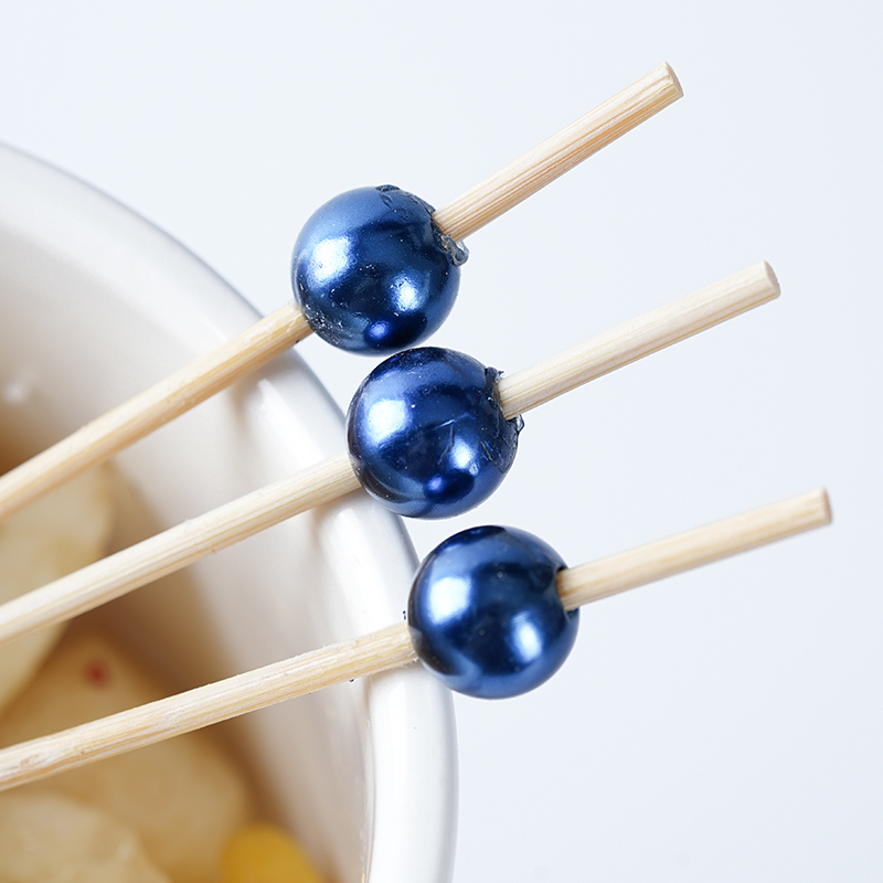 Plastic Dark Blue Pearl-Shaped Bamboo Picks - Durable Skewers for Daily Home Use (100 Counts)