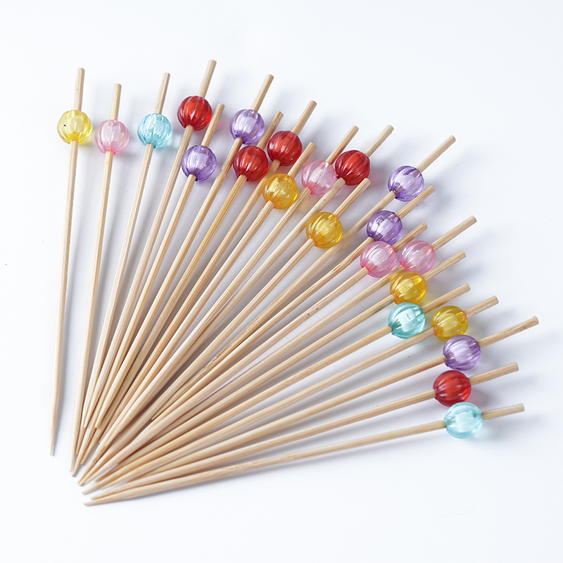 Bead-in-Bead Pumpkin Bamboo Picks - Cute Fruit Skewers for Halloween Party Desserts Fruit Platters