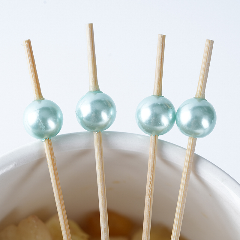 Light Green Pearl Plastic-Top Bamboo Picks - Food-Safe Skewers for Spring Gatherings Kids' Meals