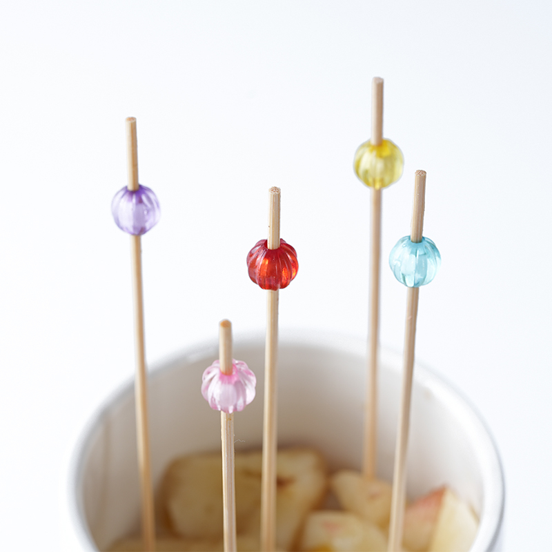 Bead-in-Bead Pumpkin Bamboo Picks - Cute Fruit Skewers for Halloween Party Desserts Fruit Platters