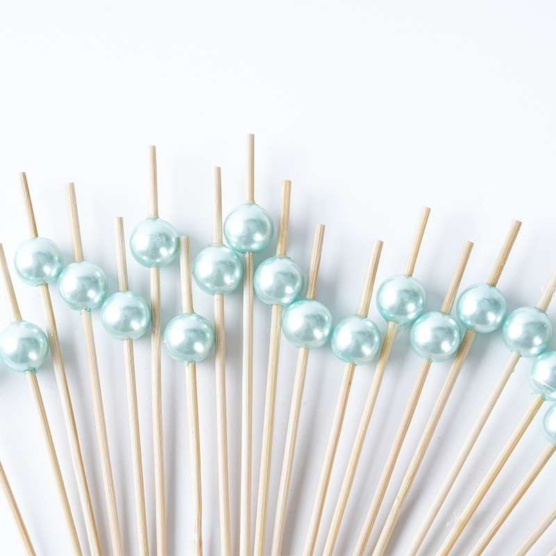 Light Green Pearl Plastic-Top Bamboo Picks - Food-Safe Skewers for Spring Gatherings Kids' Meals