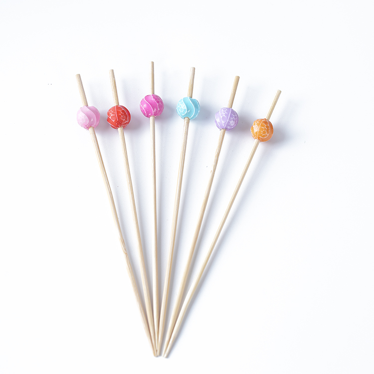 Textured-Bead Plastic-Top Bamboo Picks - Food-Safe Skewers for Appetizers, Kids' Meals