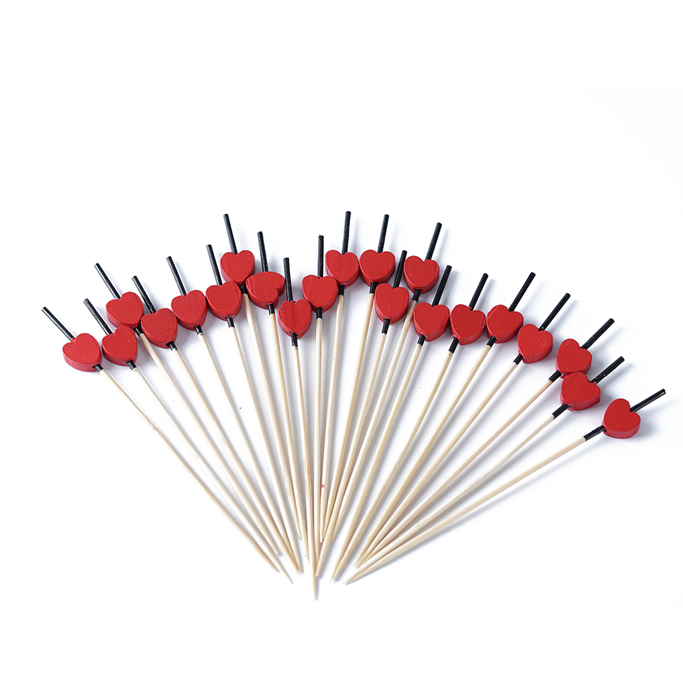 Black-Stick Red Love-Shaped Bamboo Fruit Picks - Durable Skewers for Daily Home Use