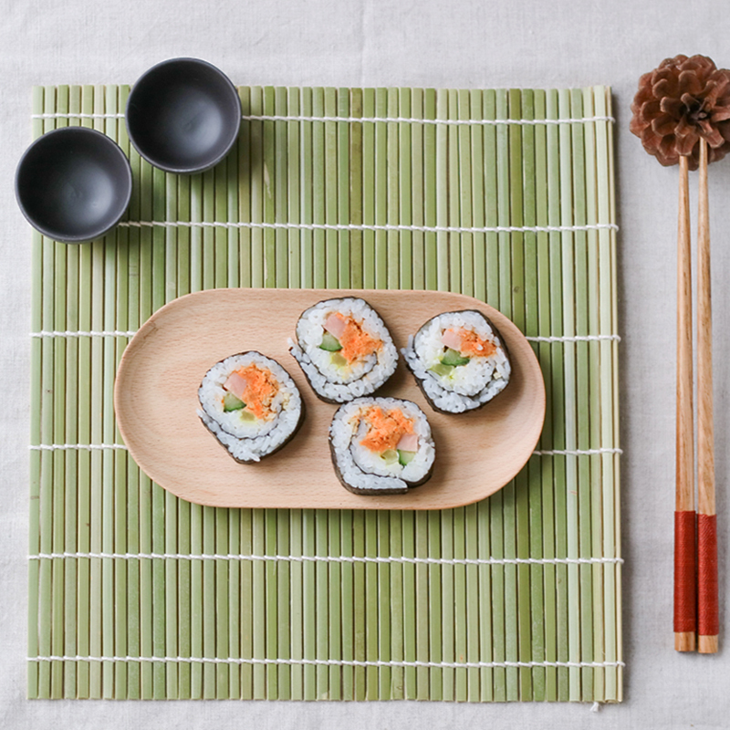 White Green Bamboo Sushi Mat Eco-friendly  Disposable Food Rolls for Kitchen Dining Tables