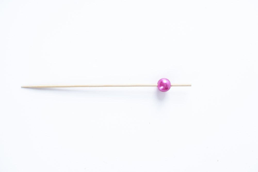 Plastic Pearl-Top Bamboo Picks (Rose-Red) - Non-Splinter Skewers for Drink Garnish Party Decor