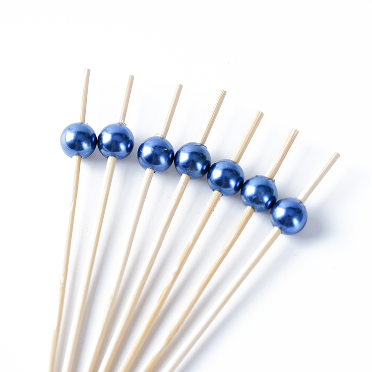 Plastic Dark Blue Pearl-Shaped Bamboo Picks - Durable Skewers for Daily Home Use (100 Counts)