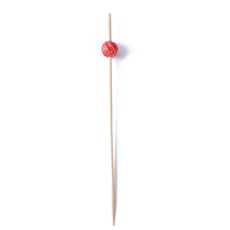 Textured-Bead Plastic-Top Bamboo Picks - Food-Safe Skewers for Appetizers, Kids' Meals