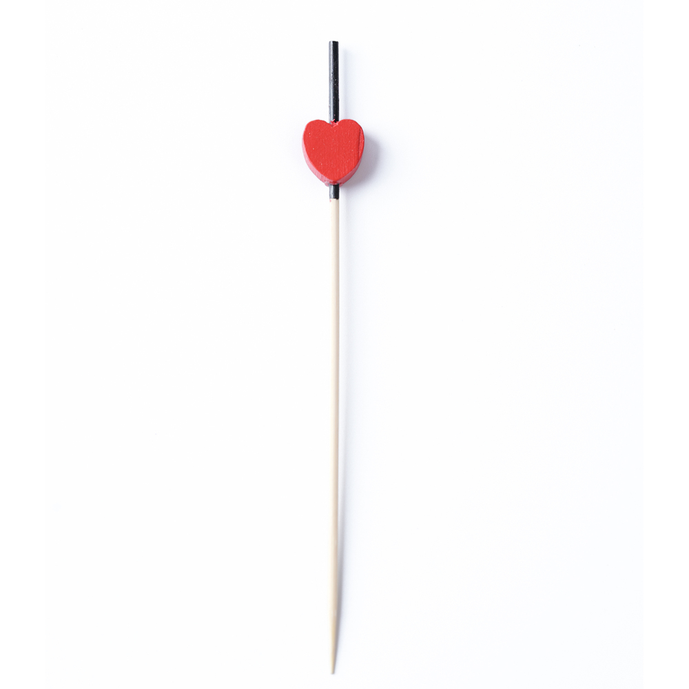 Black-Stick Red Love-Shaped Bamboo Fruit Picks - Durable Skewers for Daily Home Use