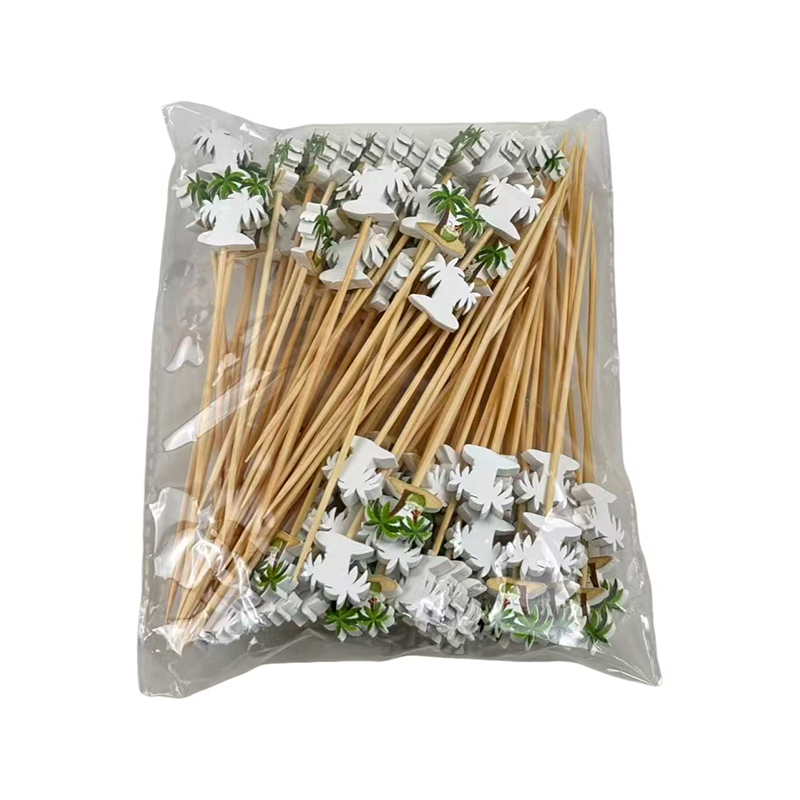 100Pcs Wooden Coconut Tree Bamboo Picks - Decorative Skewers for Fruit Platters