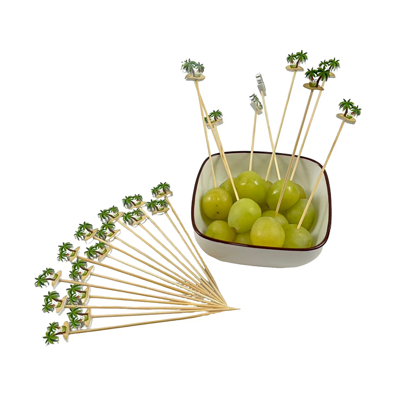 100Pcs Wooden Coconut Tree Bamboo Picks - Decorative Skewers for Fruit Platters