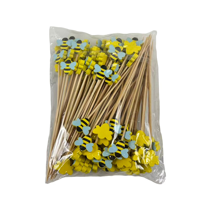 Wooden Bee-Top Bamboo Picks - Non-Splinter Skewers for Snacks Drink Garnish Summer Parties