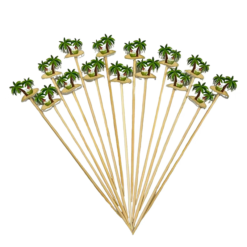 100Pcs Wooden Coconut Tree Bamboo Picks - Decorative Skewers for Fruit Platters