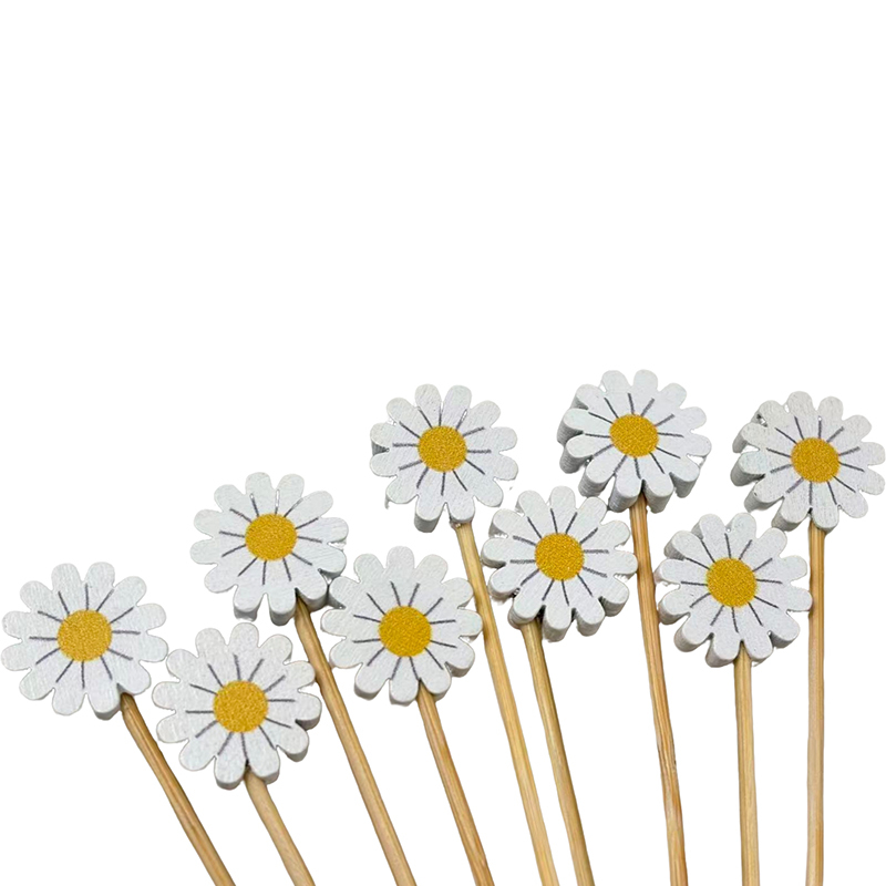 Daisy-Top Bamboo Picks - Non-Splinter Skewers for Snacks, Drink Garnish & Summer Garden Events