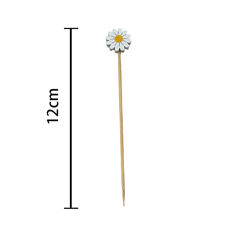 Daisy-Top Bamboo Picks - Non-Splinter Skewers for Snacks, Drink Garnish & Summer Garden Events