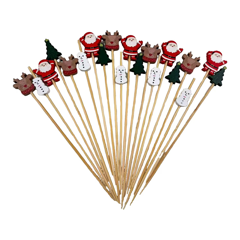 200Pcs Xmas Snowman Bamboo Skewers For Appetizers Dessert Party Decor