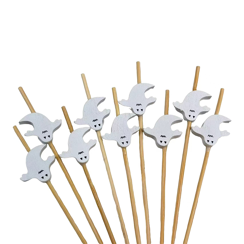 100Pcs Halloween Open-Hand White Ghost Bamboo Picks - Food-Safe for Spooky Parties & Fruit Platters