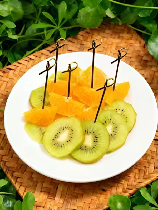 200Pcs Wholesale  Black Ring Strings Eco-friendly Bamboo Knot Skewers Fruit Sticks Barbecue Tools