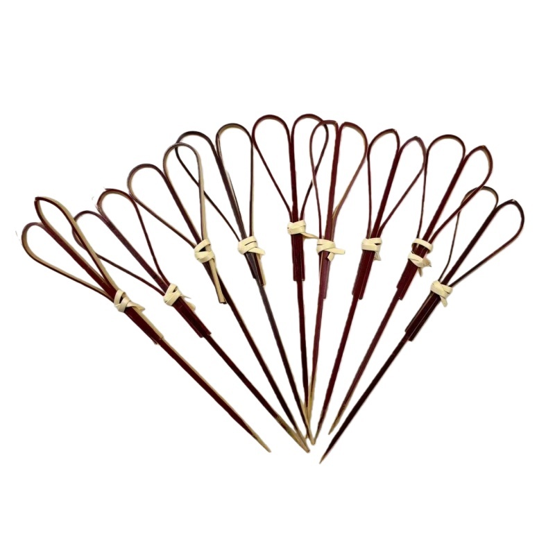200Pcs Red Bamboo Skewer with Looped Heart Natural Eco-friendly Fruit Skewer Bar Party Food Stick