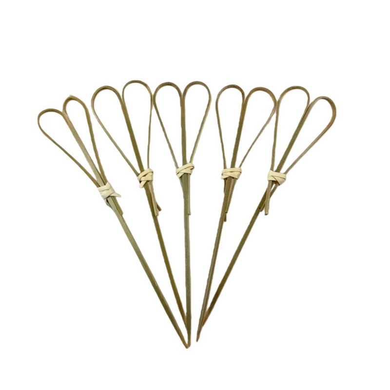 200Pcs Cyan Heart-Shaped Bamboo Skewer with Looped Heart Disposable Cocktail Fruit Skewer Bar Tool