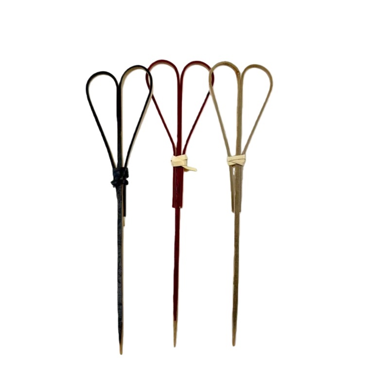 200Pcs Red Bamboo Skewer with Looped Heart Natural Eco-friendly Fruit Skewer Bar Party Food Stick