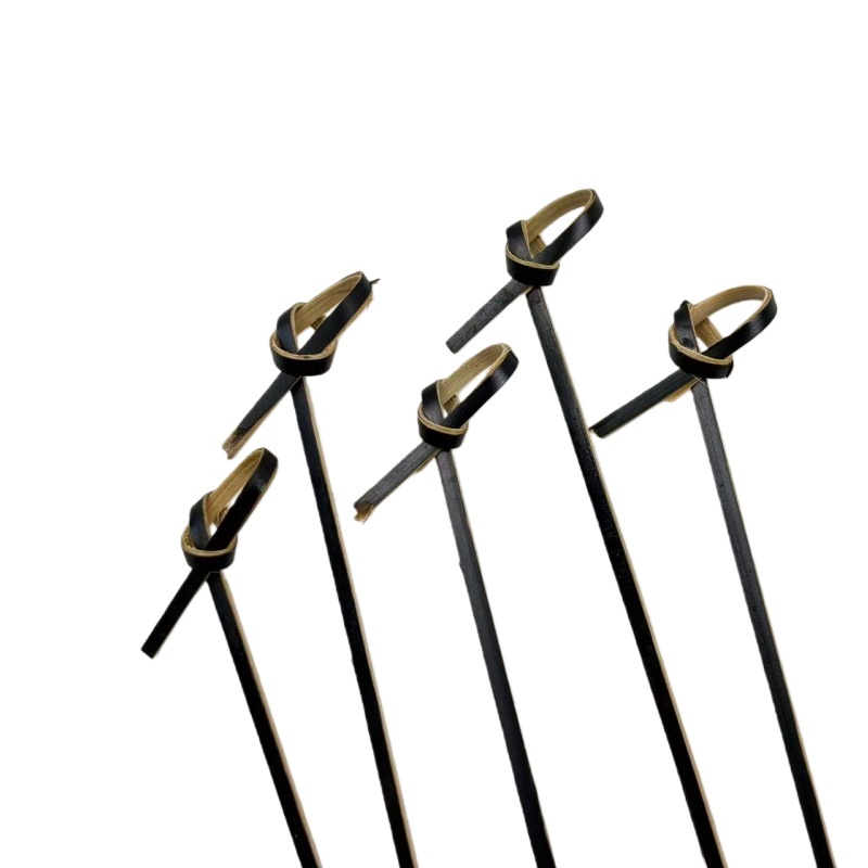 200Pcs Wholesale  Black Ring Strings Eco-friendly Bamboo Knot Skewers Fruit Sticks Barbecue Tools