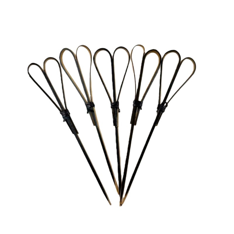200Pcs Cyan Heart-Shaped Bamboo Skewer with Looped Heart Disposable Cocktail Fruit Skewer Bar Tool