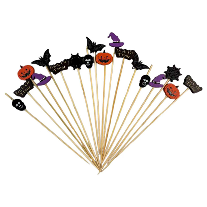 Black Skull-Shaped Bamboo Picks - Eco-Friendly for Halloween Celebrations & Snack Decor
