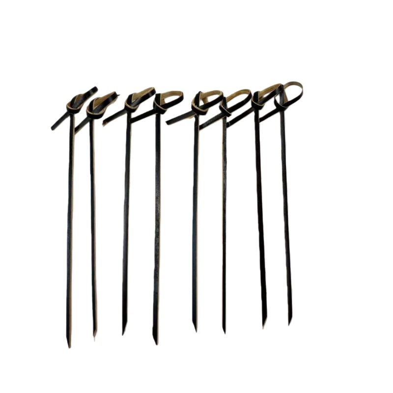 200Pcs Wholesale  Black Ring Strings Eco-friendly Bamboo Knot Skewers Fruit Sticks Barbecue Tools