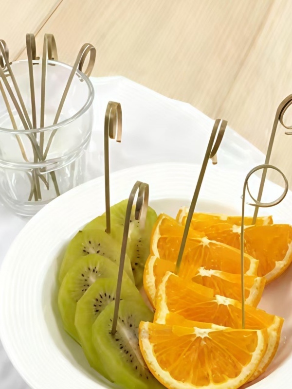 200pcs Cyan Bamboo Cocktail Picks with Ring Knot Nature Color  Cocktail Party Barbeque Club Sandwiches