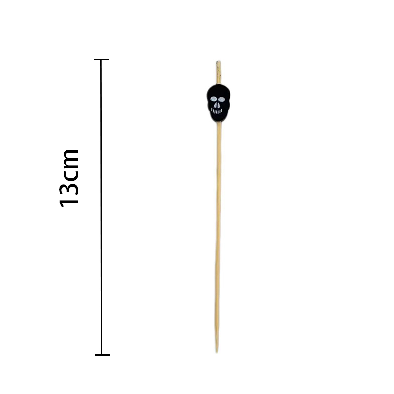 Black Skull-Shaped Bamboo Picks - Eco-Friendly for Halloween Celebrations & Snack Decor