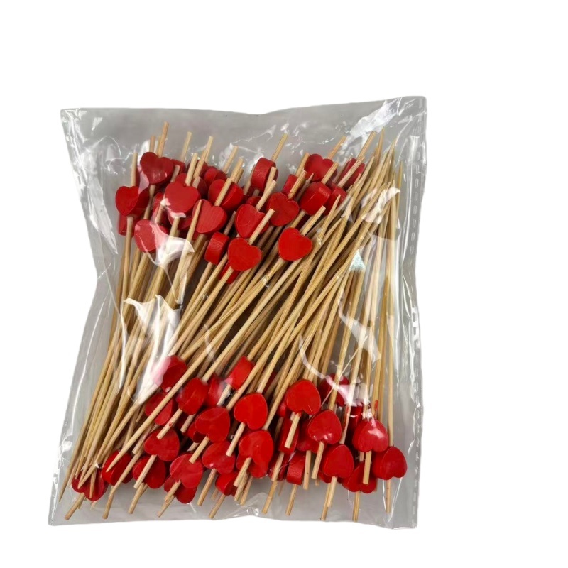 Intense Red Heart-Shaped Bamboo Picks (100Pcs) - Durable for Engagement Parties, Wedding Favors & Decor