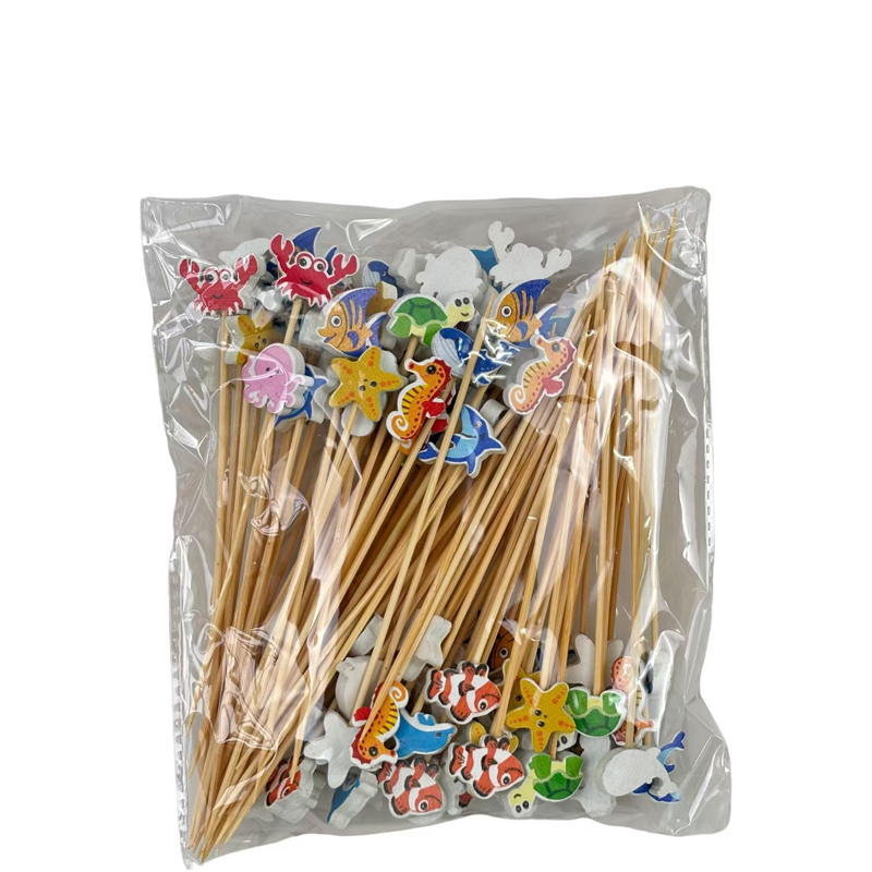 100Pcs Cute Marine Creatures Bamboo Picks - Eco-Friendly for Beach Cafes & Vacation Decor
