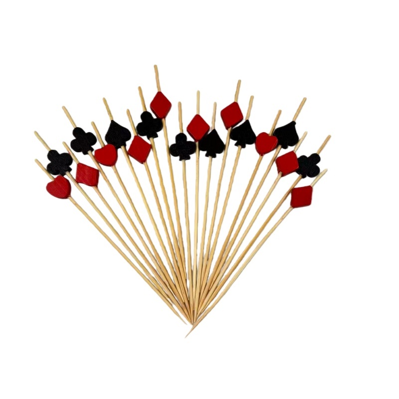 100Pcs Poker Pattern Bamboo Picks - Food-Safe for Game Nights, Casino Theme Parties & Fun Snack Platters