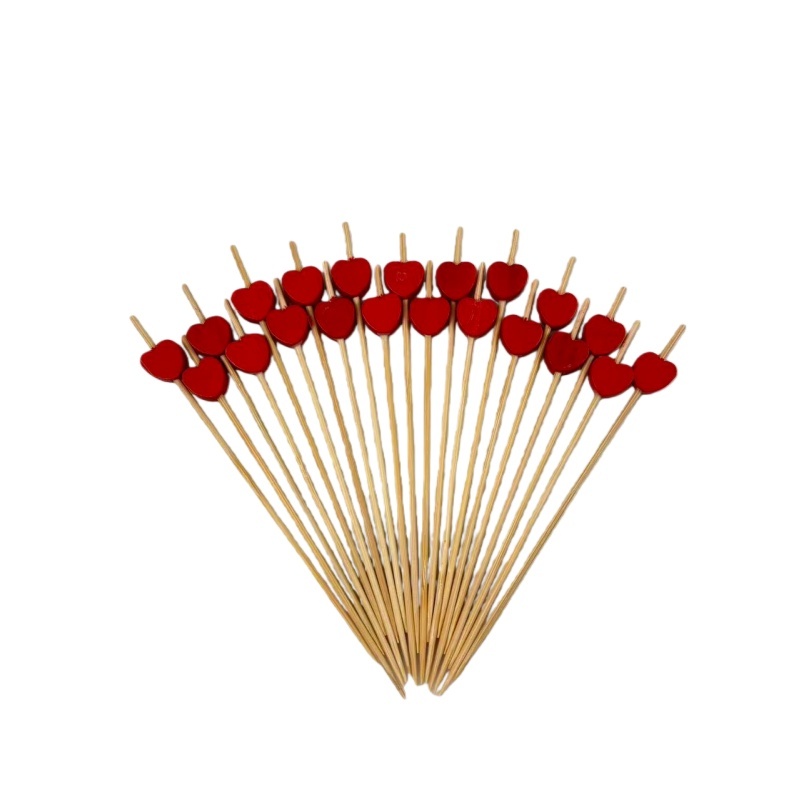 Intense Red Heart-Shaped Bamboo Picks (100Pcs) - Durable for Engagement Parties, Wedding Favors & Decor