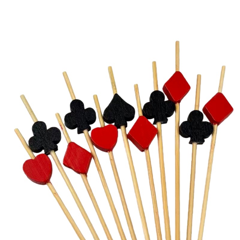 100Pcs Poker Pattern Bamboo Picks - Food-Safe for Game Nights, Casino Theme Parties & Fun Snack Platters