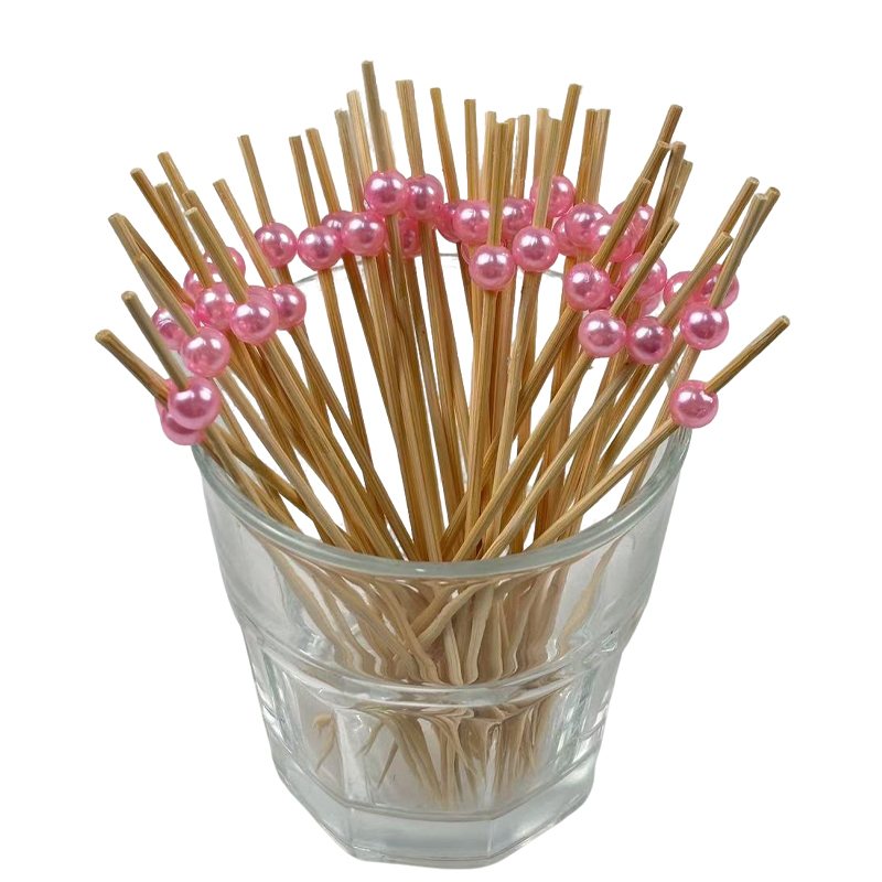 100Pcs Dainty Pink Small Pearl Bamboo Picks - Eco-Friendly for Cafes & Daily Snack Decor