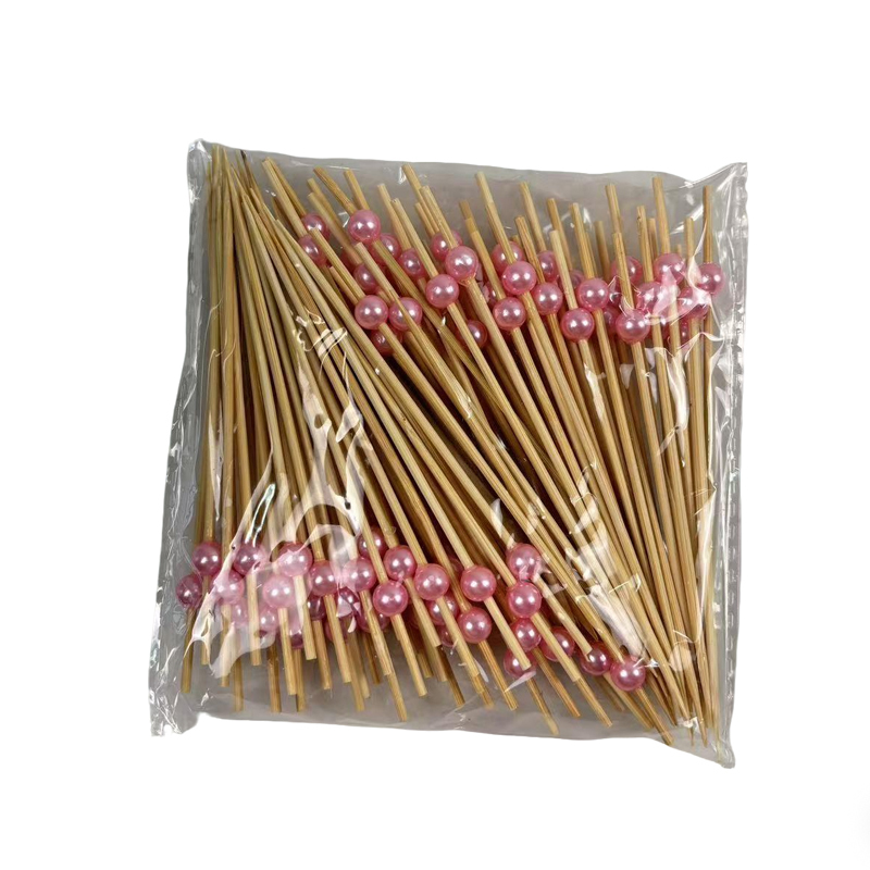 100Pcs Dainty Pink Small Pearl Bamboo Picks - Eco-Friendly for Cafes & Daily Snack Decor