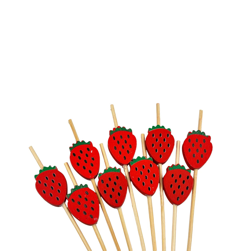 100Pcs Realistic Strawberry Bamboo Picks - Eco-Friendly for Bakeries, Cafes & Summer Snack Decor