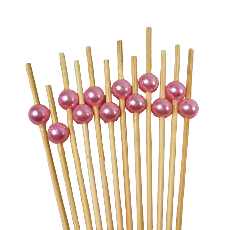 100Pcs Dainty Pink Small Pearl Bamboo Picks - Eco-Friendly for Cafes & Daily Snack Decor