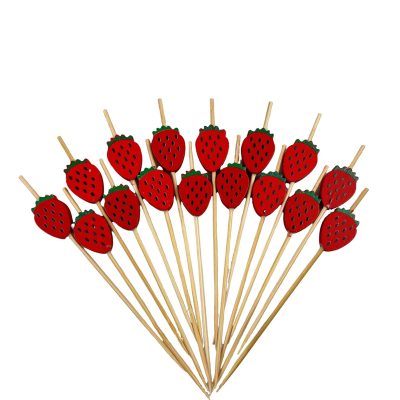 100Pcs Realistic Strawberry Bamboo Picks - Eco-Friendly for Bakeries, Cafes & Summer Snack Decor