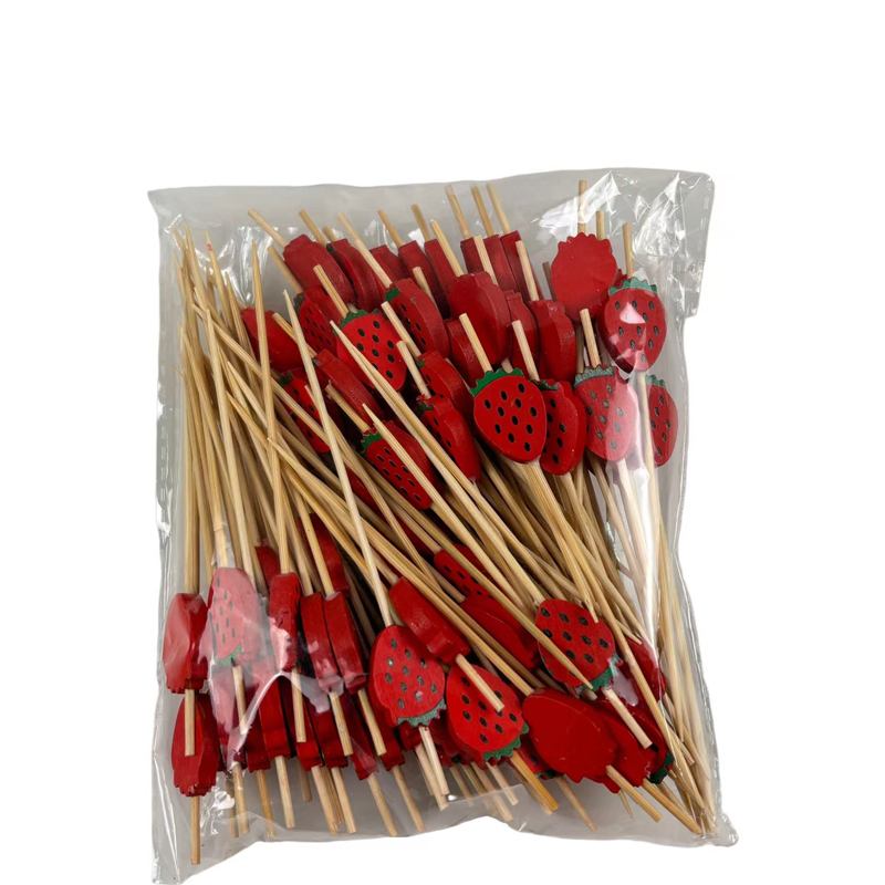 100Pcs Realistic Strawberry Bamboo Picks - Eco-Friendly for Bakeries, Cafes & Summer Snack Decor
