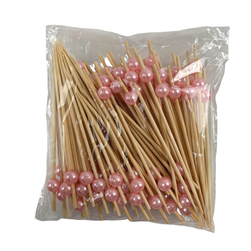 100Pcs Shiny Pink Large Pearl Bamboo Picks - Eco-Friendly for Boutiques Cafes & Event Decor