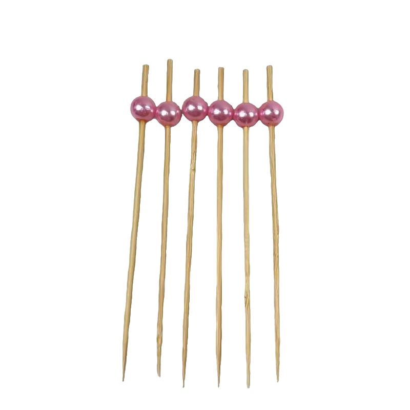 100Pcs Shiny Pink Large Pearl Bamboo Picks - Eco-Friendly for Boutiques Cafes & Event Decor